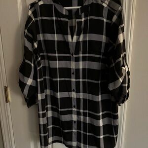 Calvin Klein Black and White Plaid Button-Up Shirt Oversized L